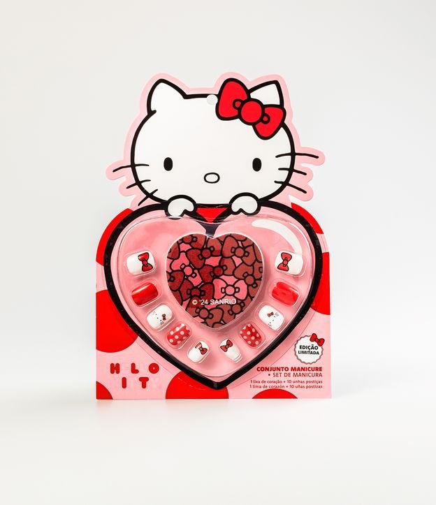 unha Hello Kitty com glitter