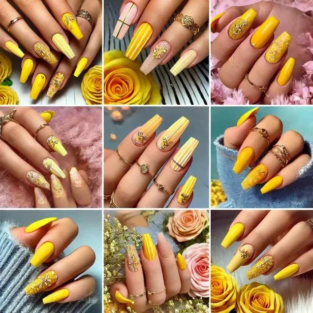 unhas amarelas com strass