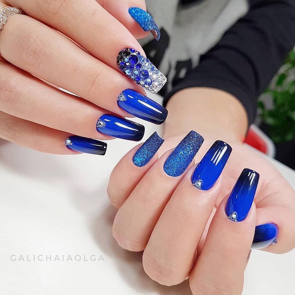 tutorial unha azul escuro