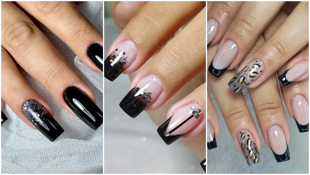 unhas pretas com glitter