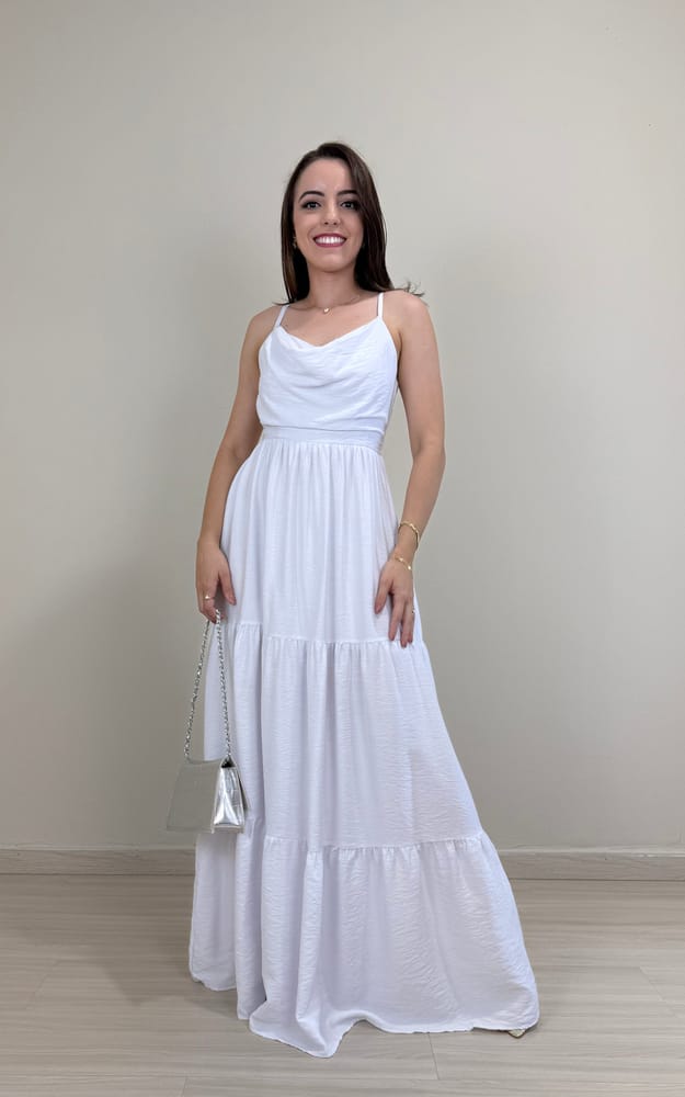 vestido longo branco off white
