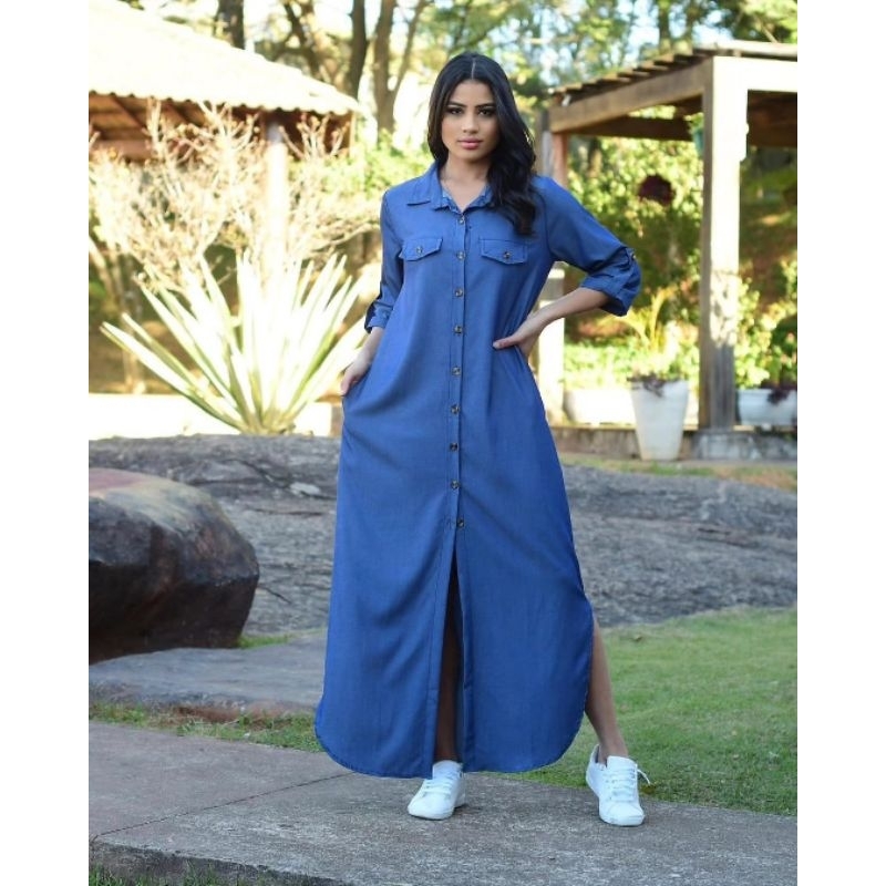 vestido chemise jeans feminino