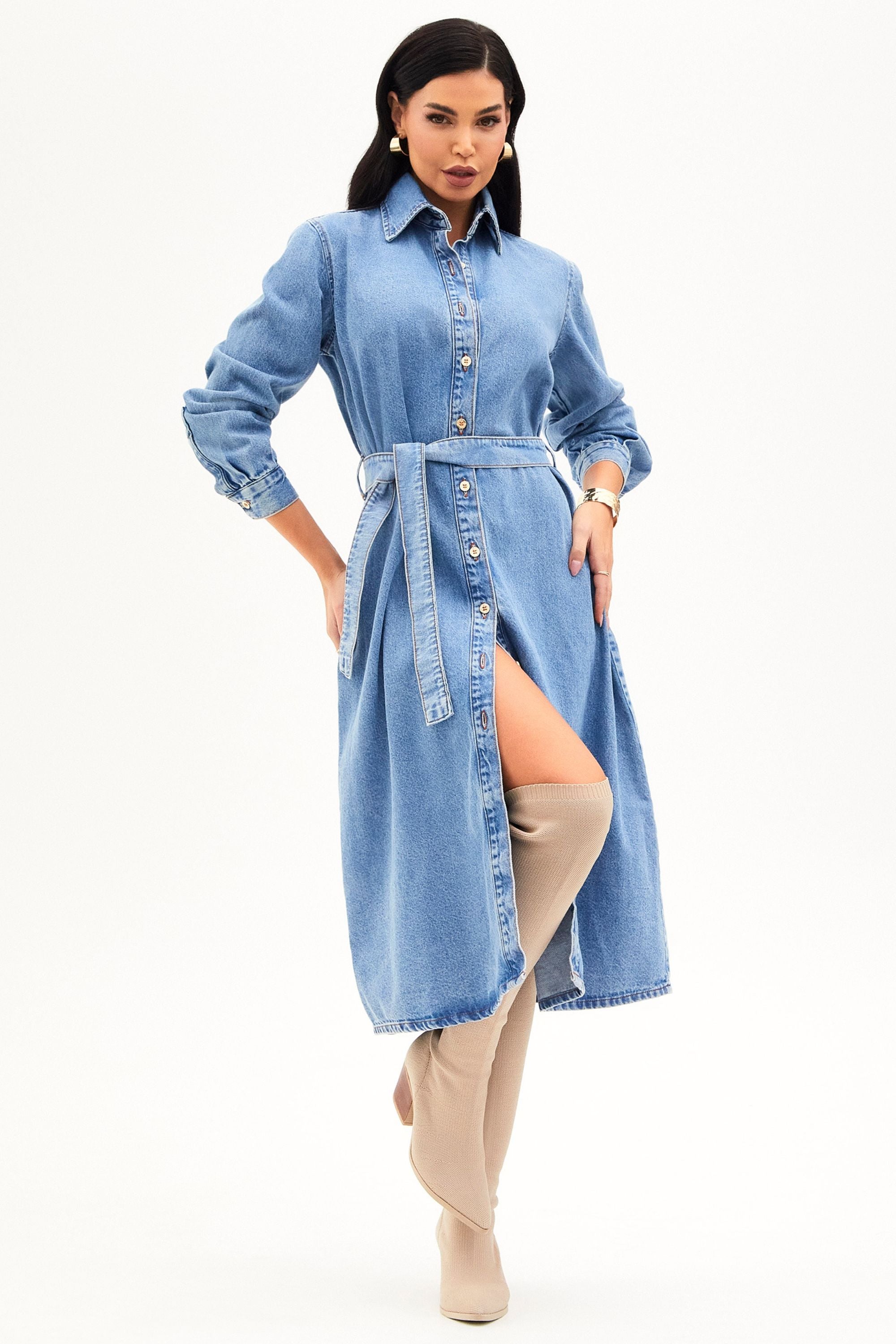 vestido chemise jeans feminino