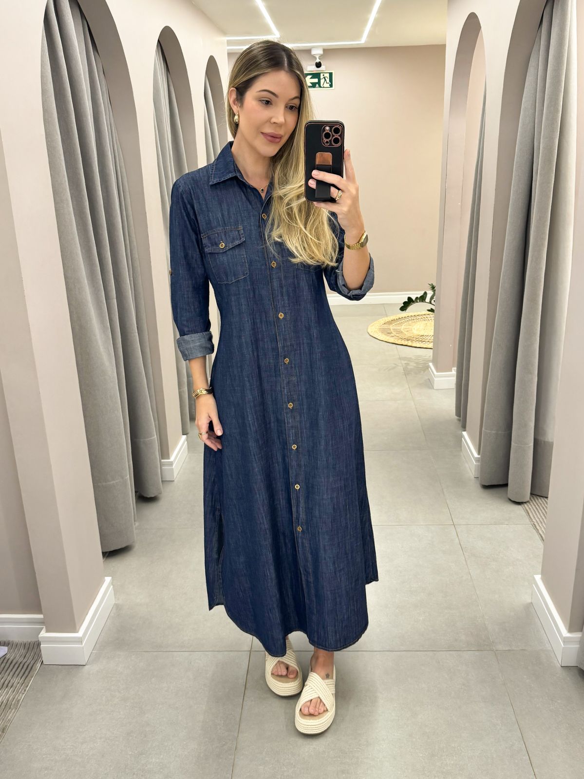 vestido jeans curto chemise