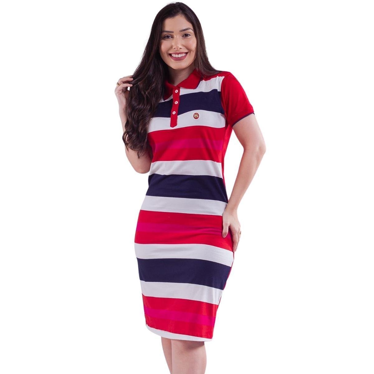 vestido polo feminino listrado