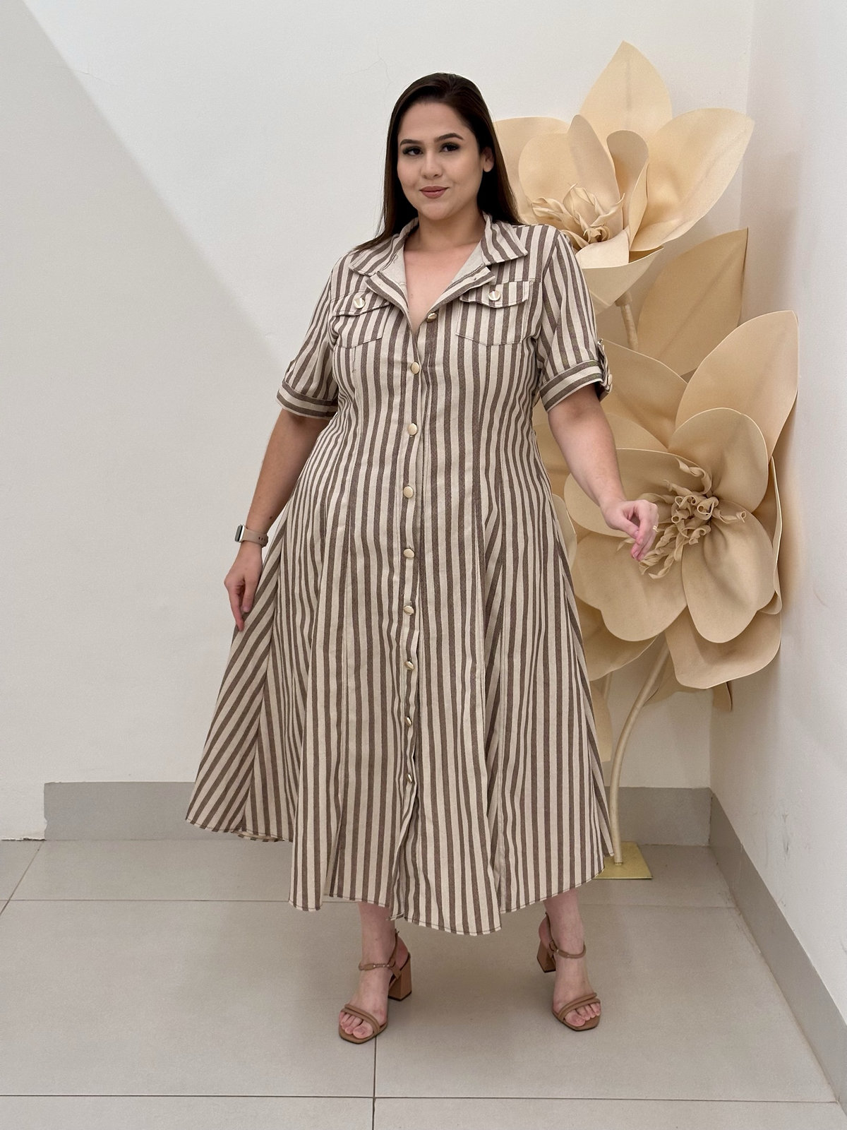 vestido polo longo listrado
