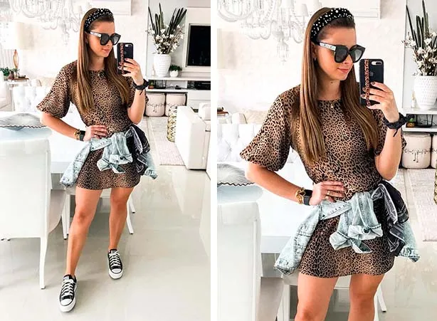 look vestido curto com tênis casual