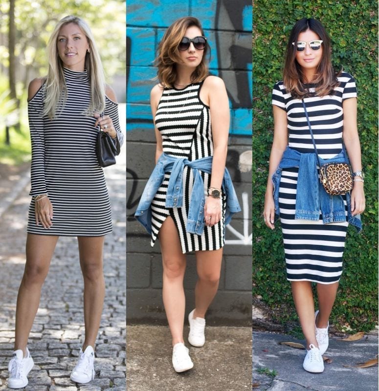 vestido tubinho canelado com tênis