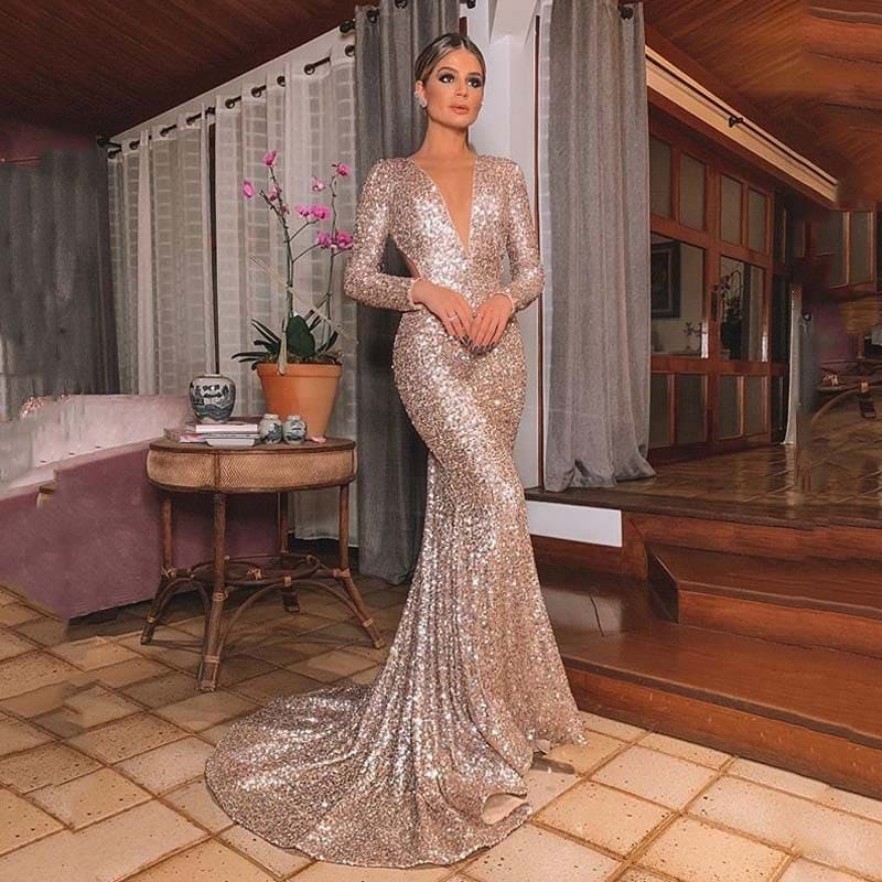 vestido paetê longo elegante
