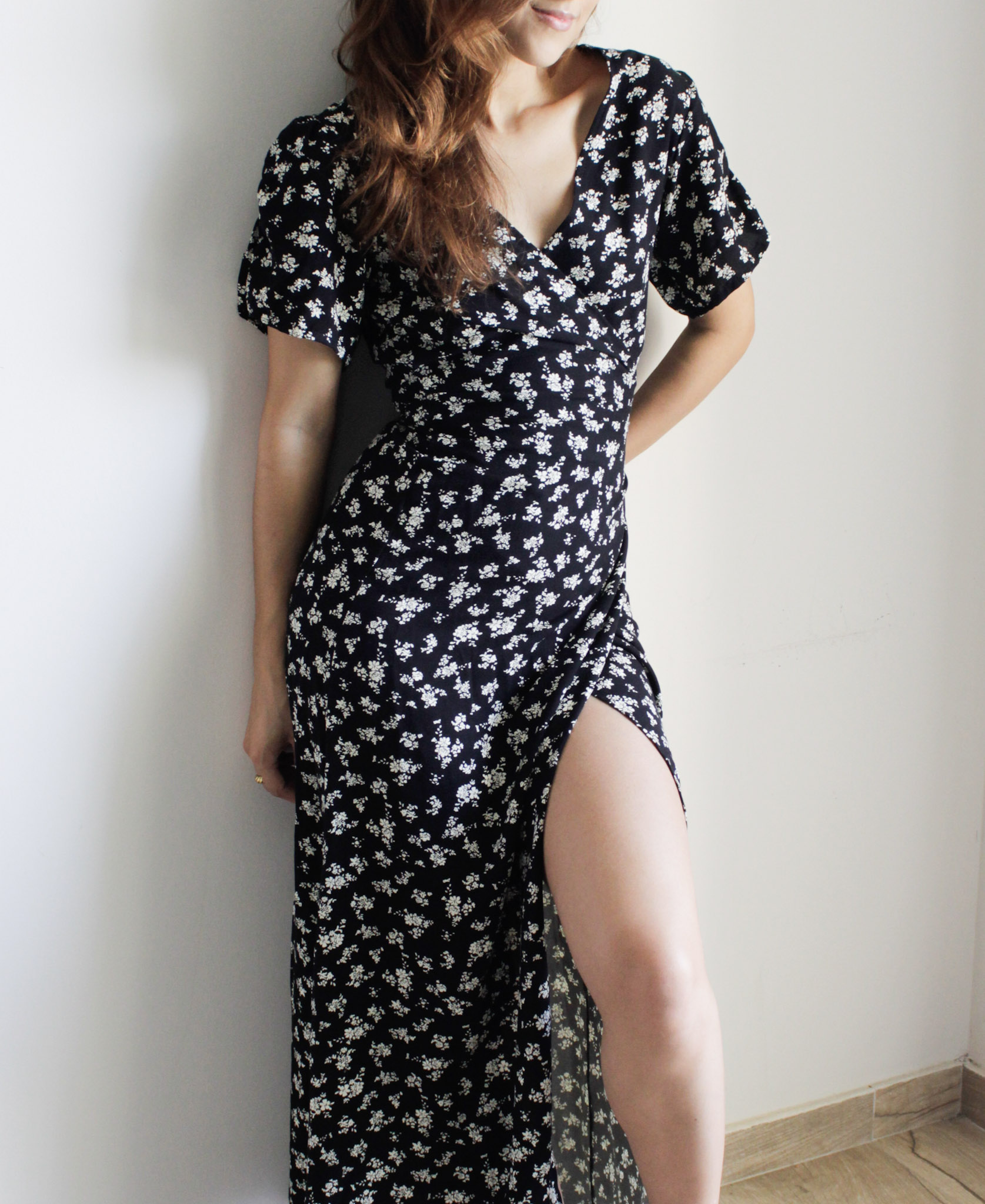 vestido envelope midi estampado