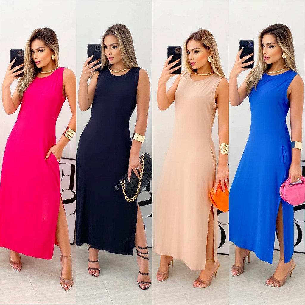 vestido midi viscolycra manga longa