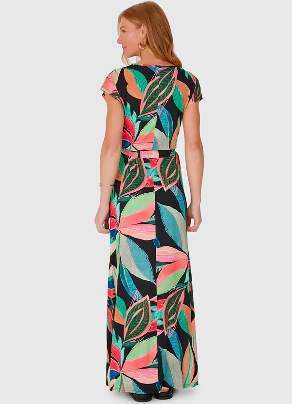 vestido longo estampado com decote V
