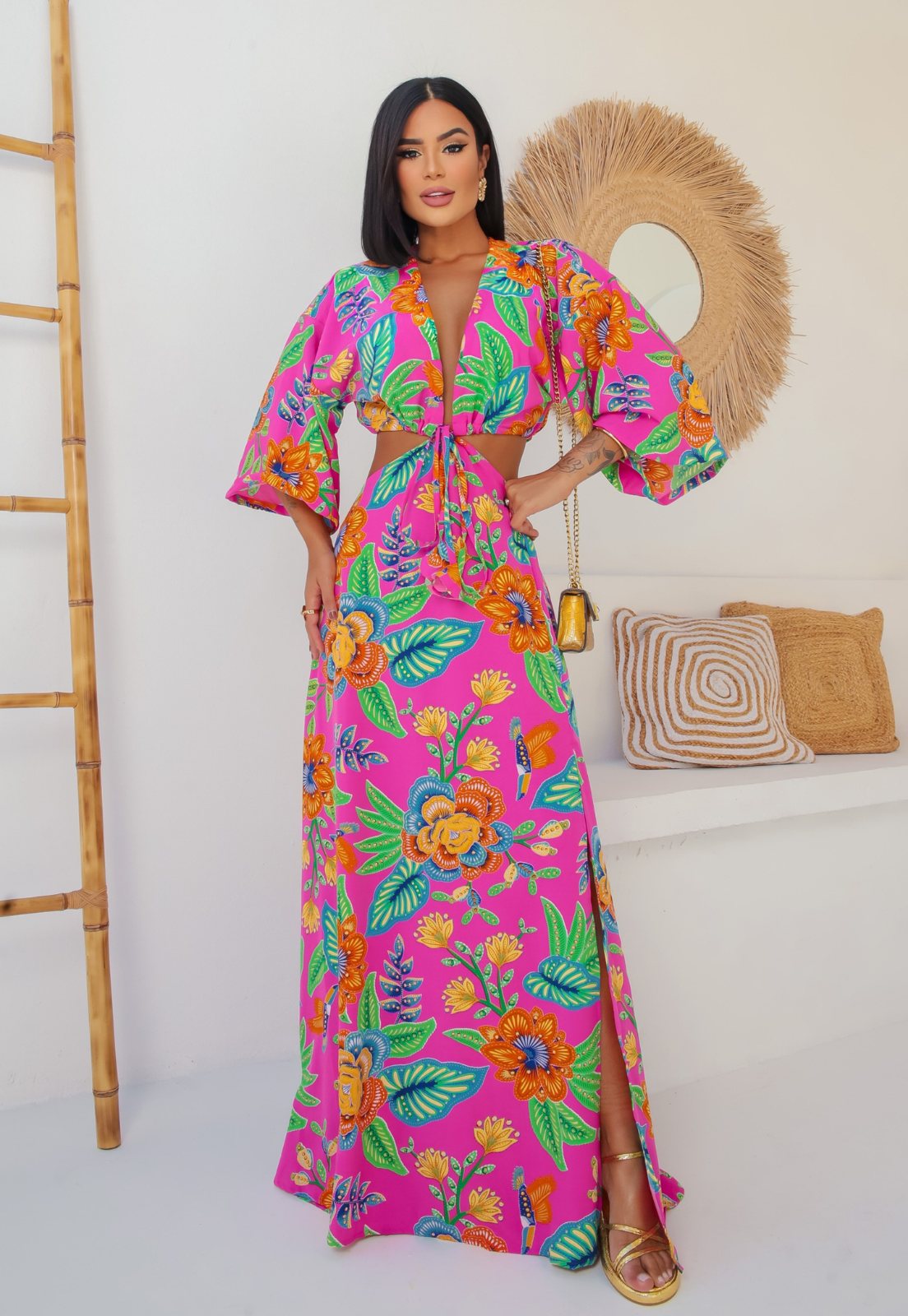 vestido longo estampado verão