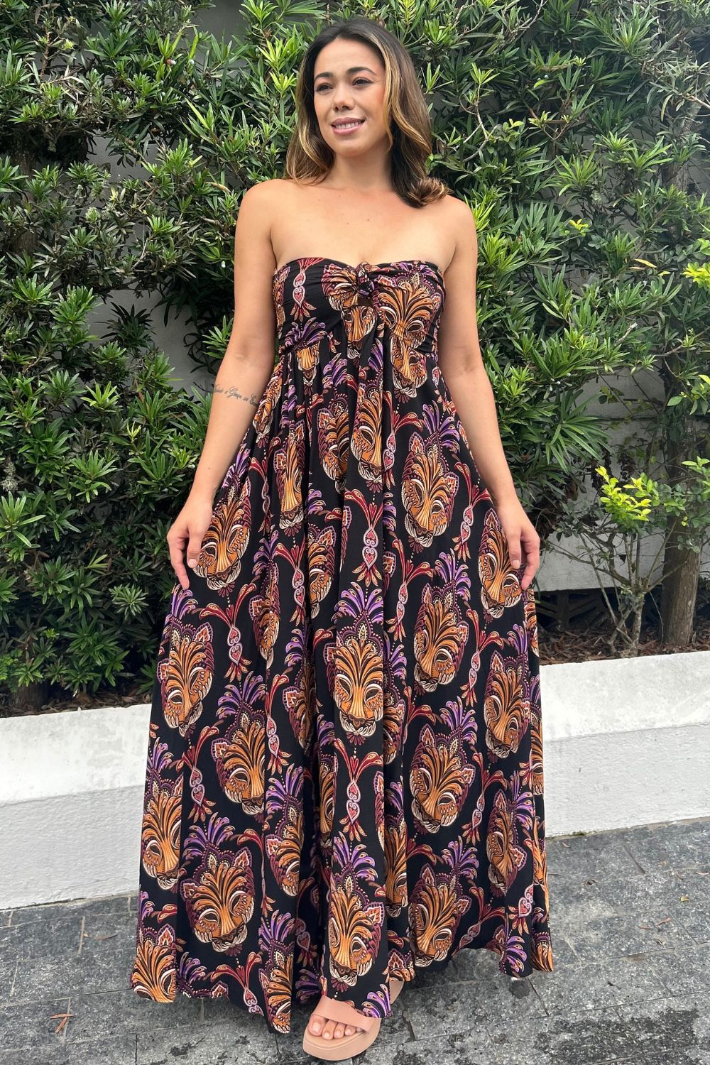 vestido longo estampado midi