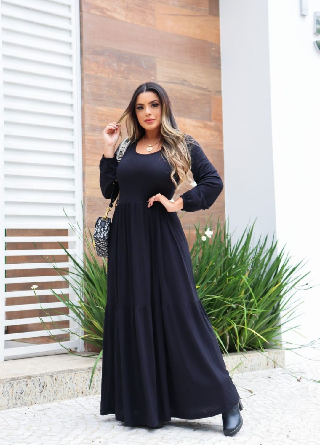vestido longo manga longa outono inverno 2026