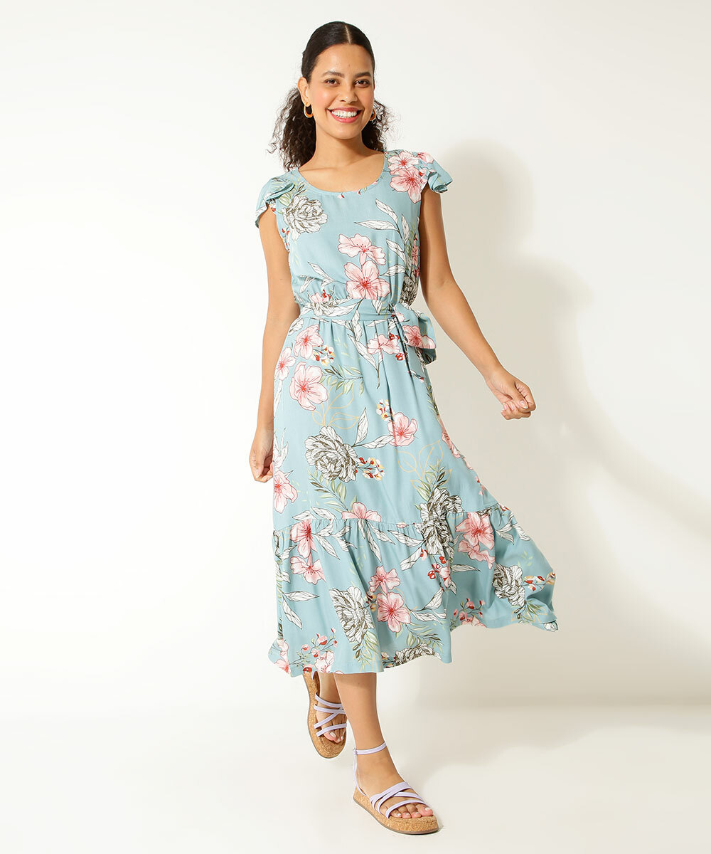 vestido midi floral estampado