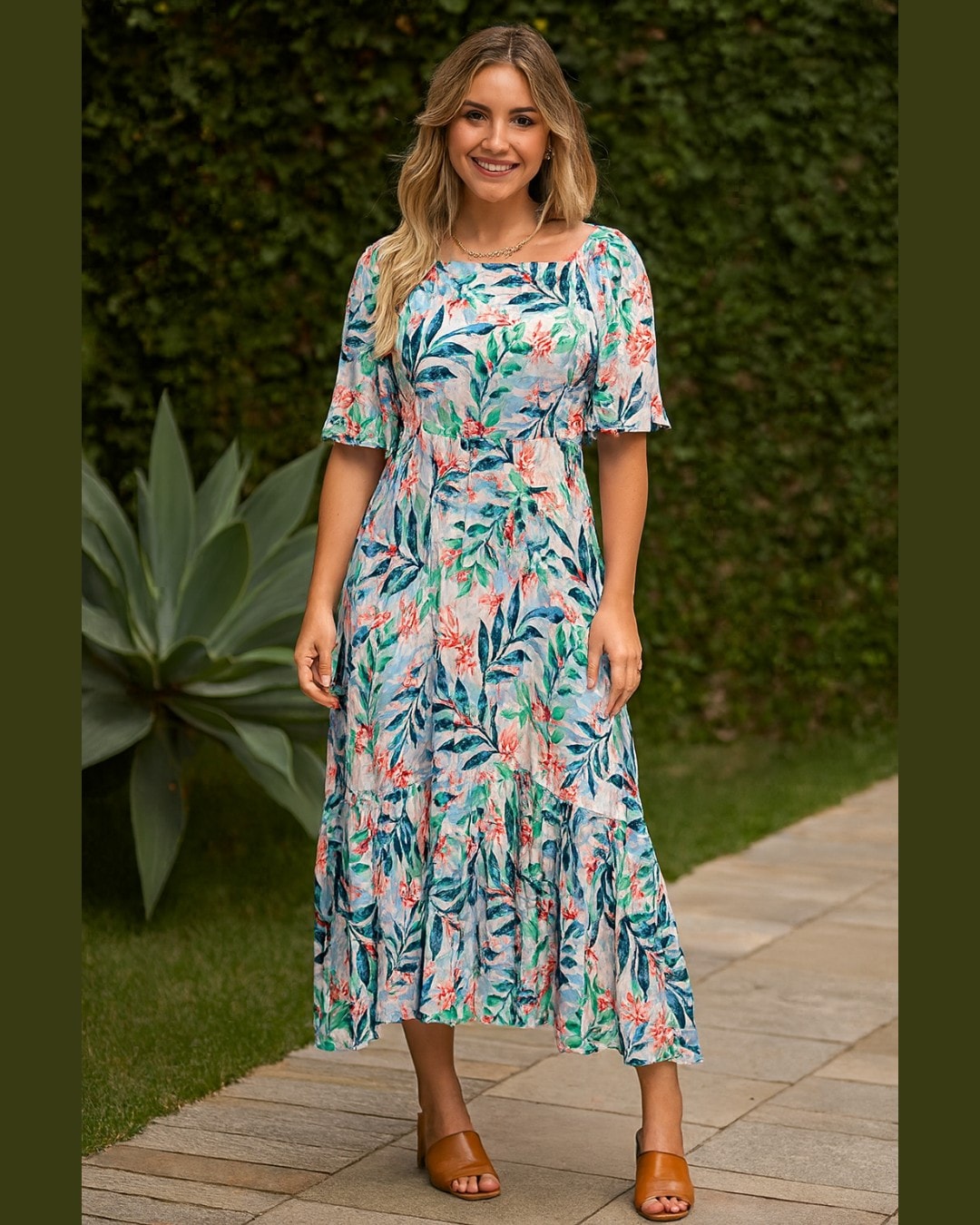 vestido midi floral para festa