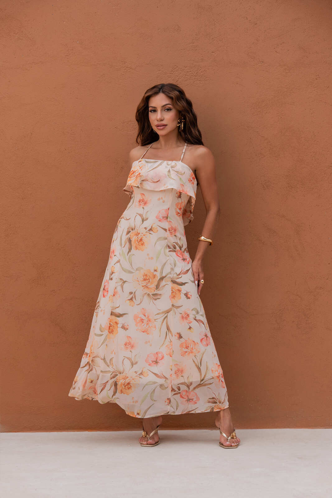 vestido midi floral sustentável