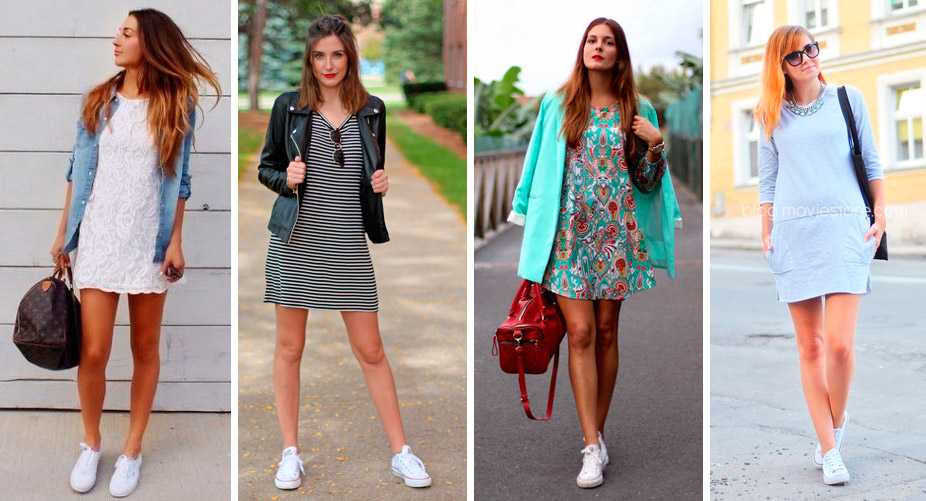 como usar vestido preto com tênis branco