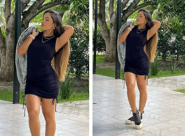look vestido preto tênis branco dia a dia