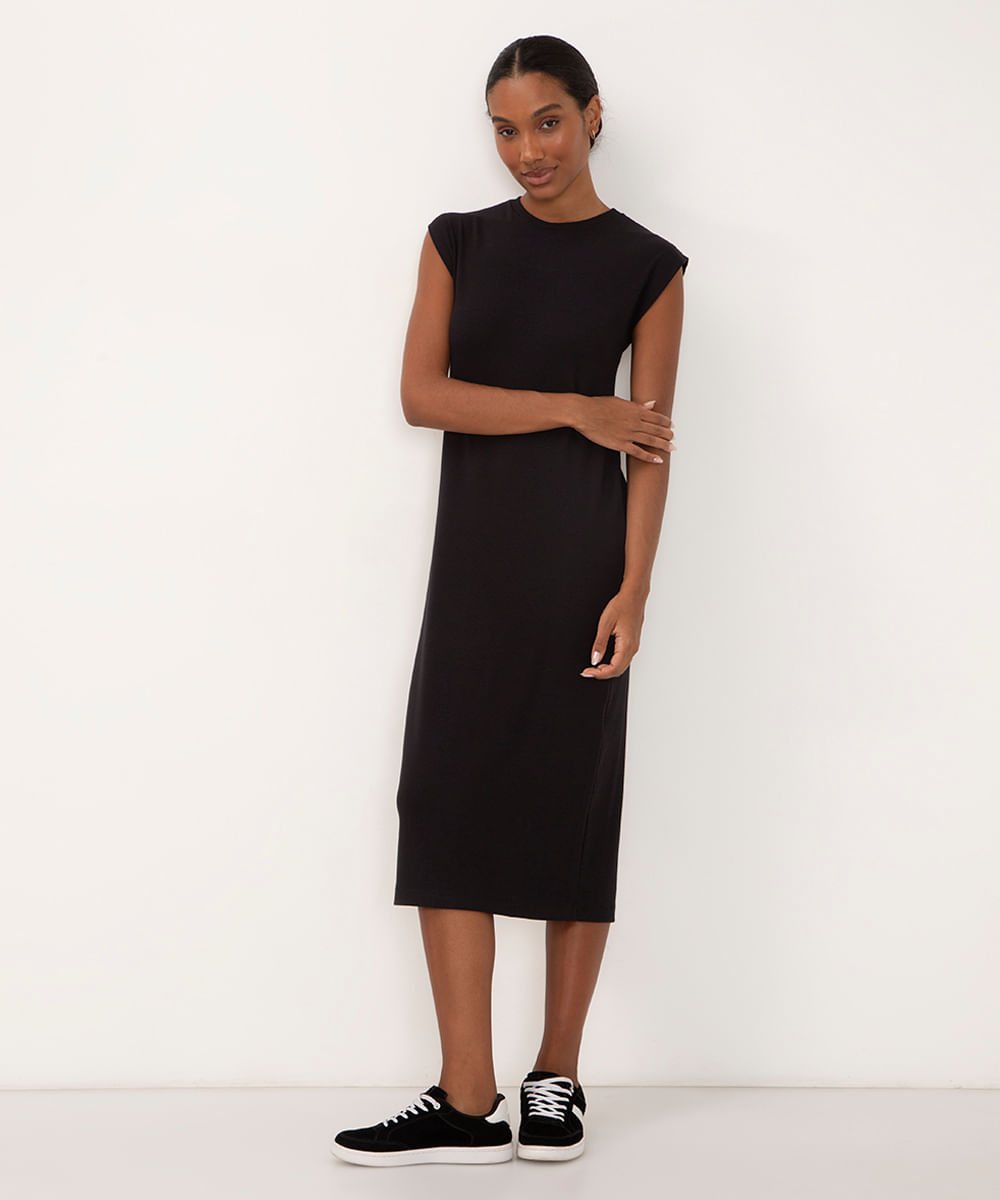 vestido midi preto alfaiataria