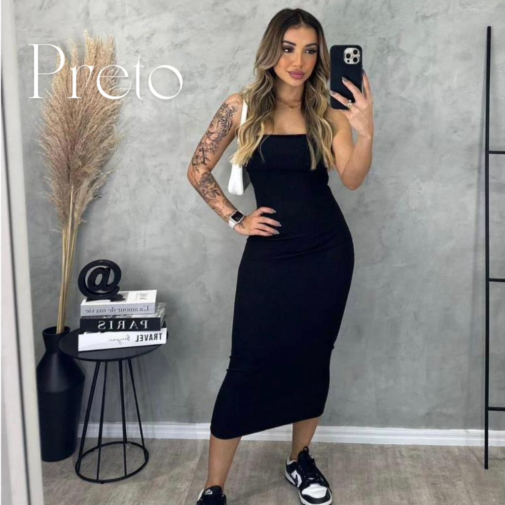 vestido midi preto alfaiataria