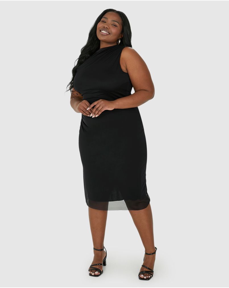 vestido midi preto plus size