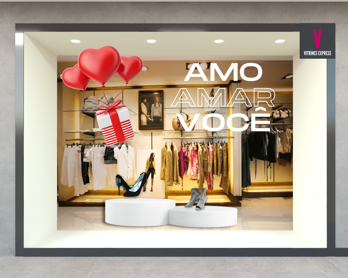 decoração vitrine dia dos namorados