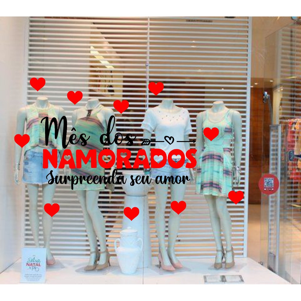 decoração vitrine dia dos namorados
