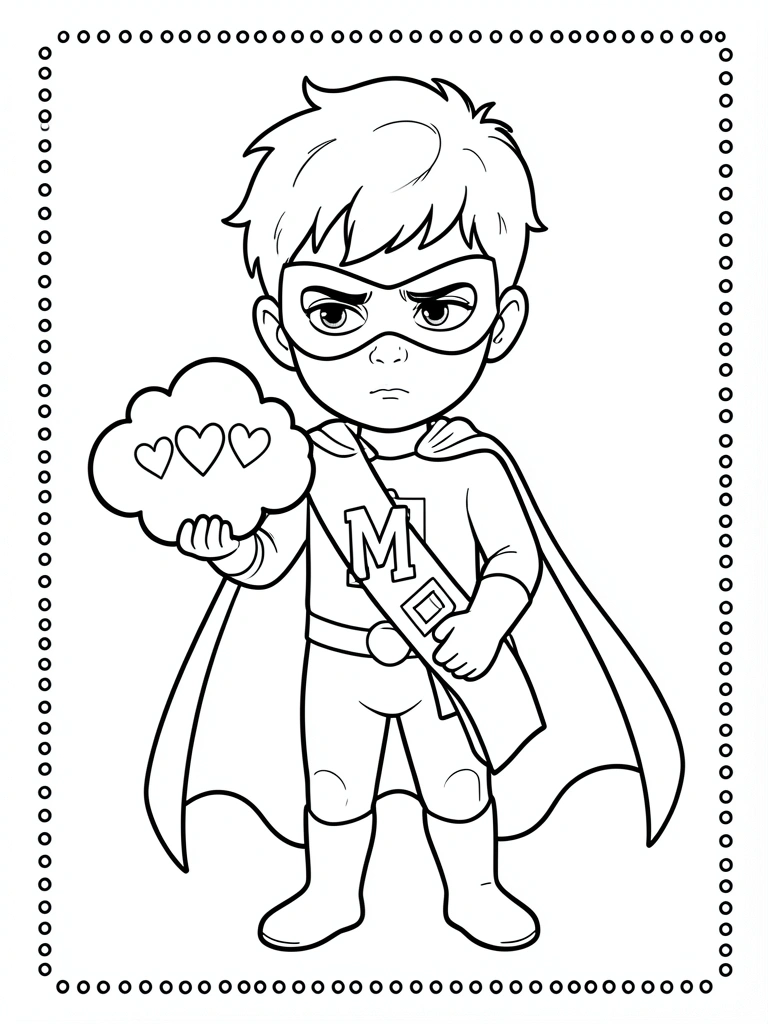 Desenho infantil de vaso com flores e corações, preto e branco, para colorir.