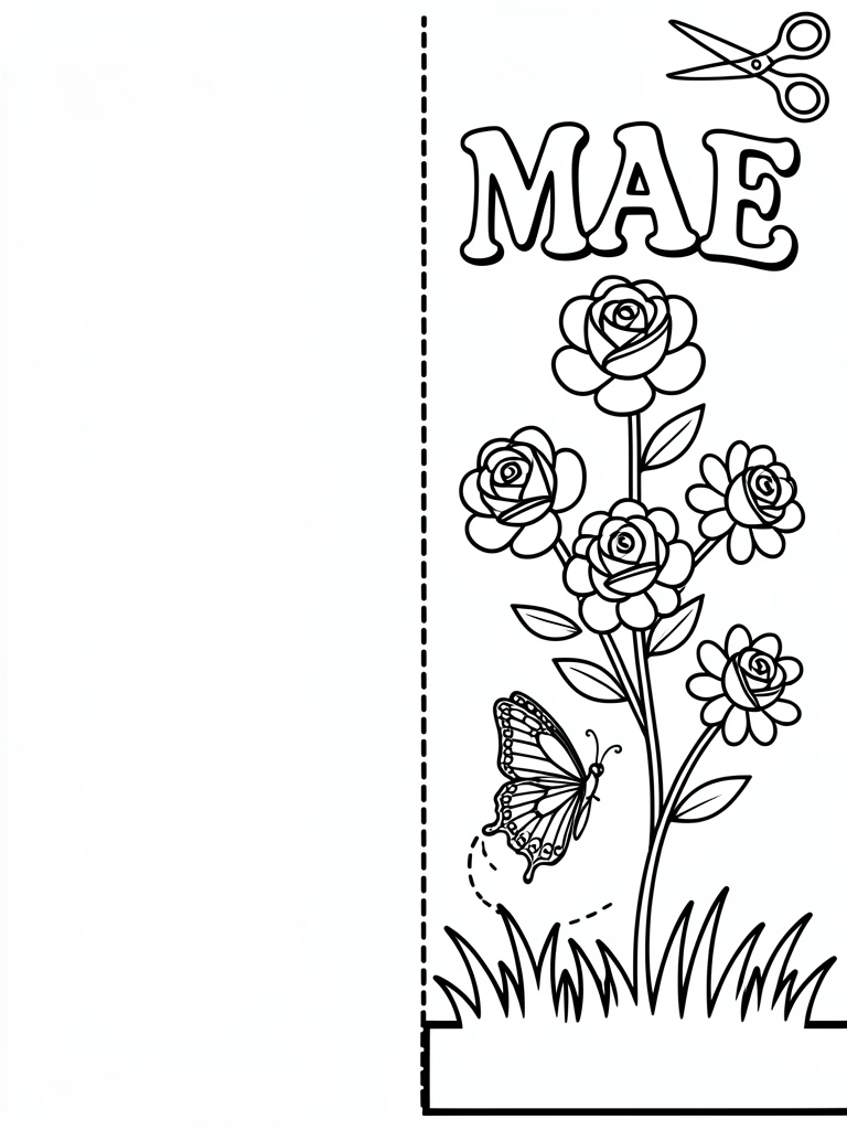 Buquê de rosas e margaridas em contorno preto, pronto para colorir.