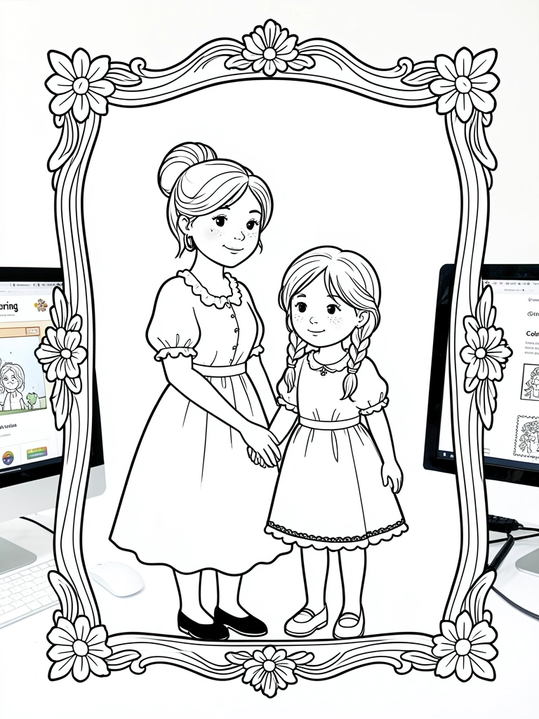 Tela de computador exibindo um site com desenhos para colorir, com um mouse ao lado.