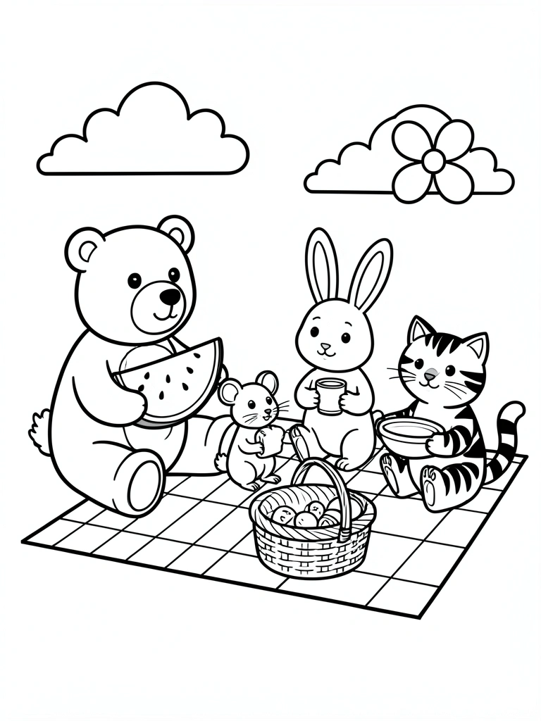 Desenho preto e branco de cachorro e gato lado a lado sobre uma mesa.