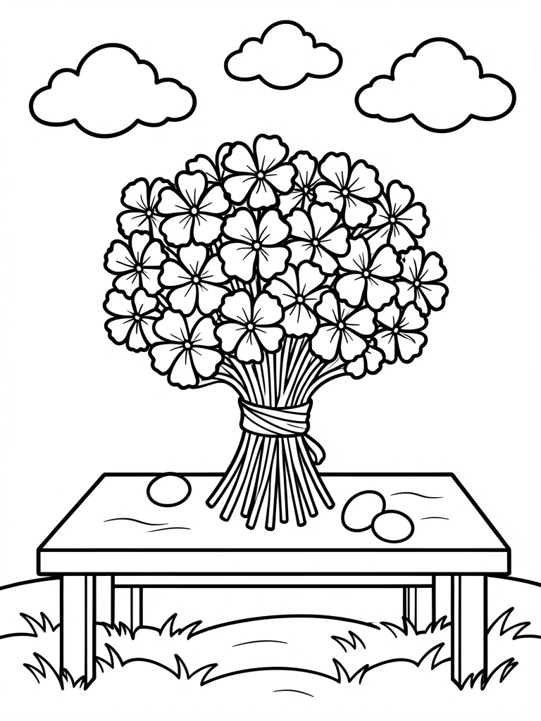 Buquê de flores em preto e branco com pétalas detalhadas sobre uma mesa.