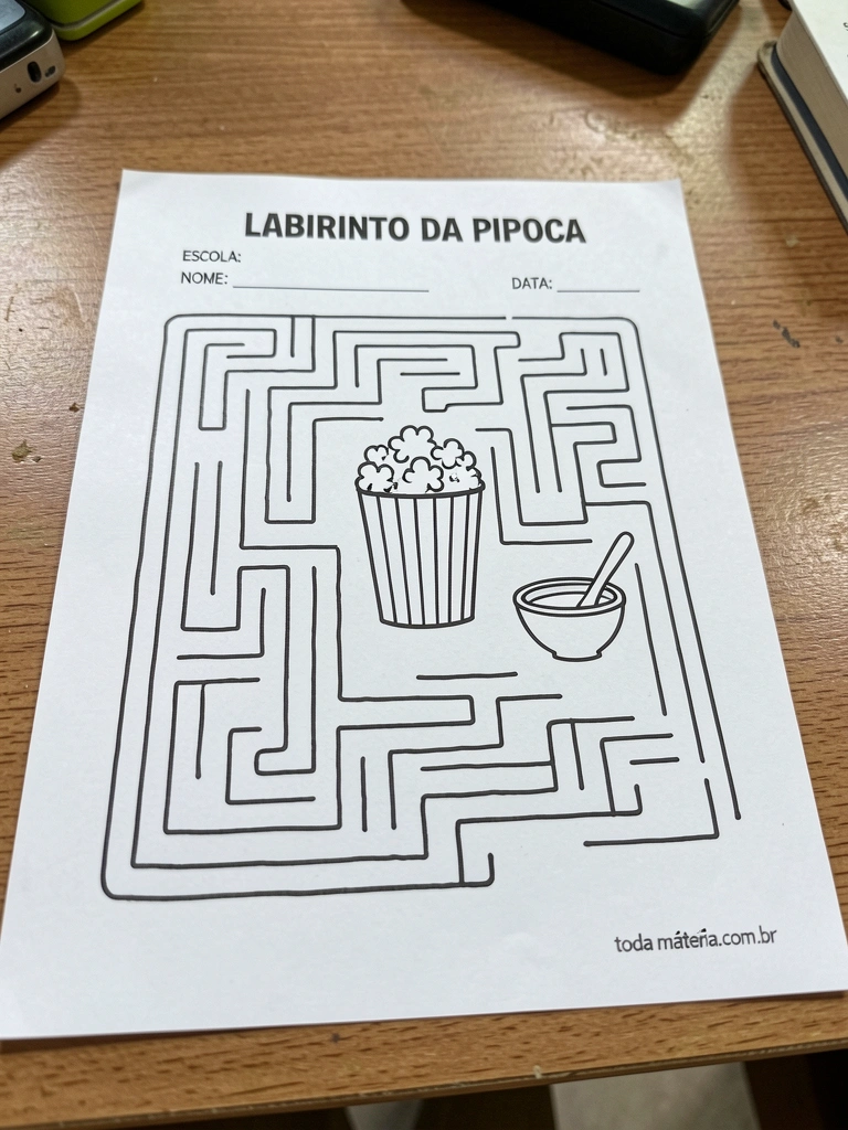 Pessoa atrás de grade de madeira decorada com bandeirolas, enquanto outra pessoa paga prenda ao som de música.