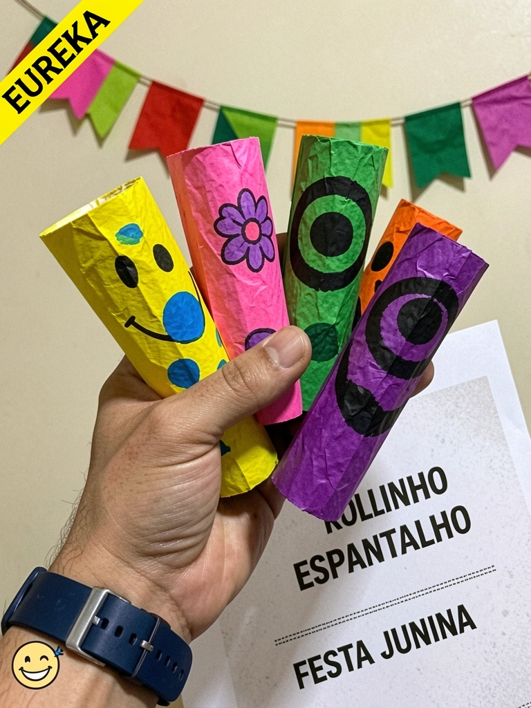 Bandeirinhas coloridas de tecido penduradas em um varal na frente de uma parede branca.