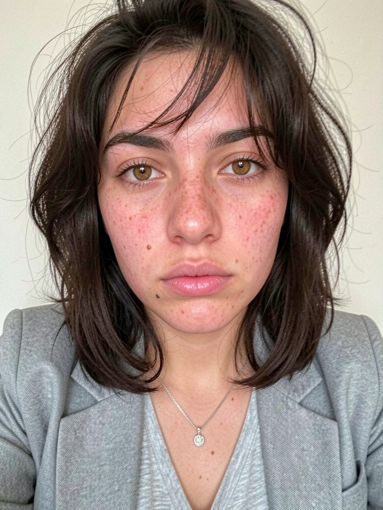 Mulher com cabelo chanfrado na altura do ombro, mais curto atrás e alongado na frente, fundo neutro.