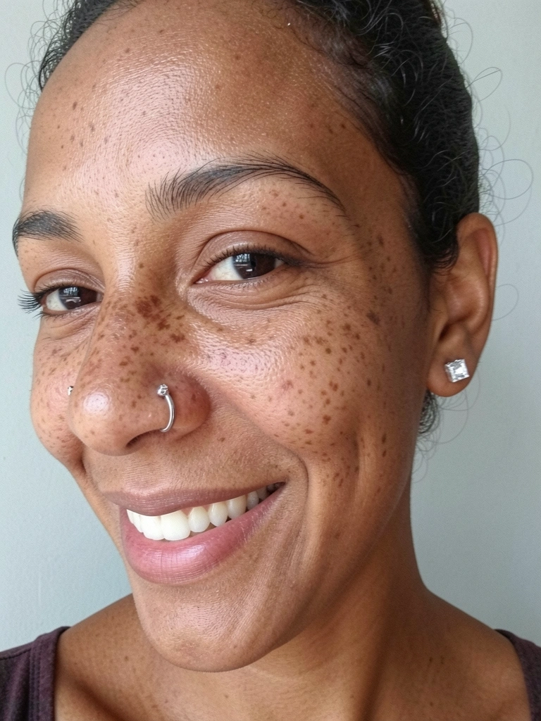 Piercing de nariz em ouro 18k com pedra, modelo pino, usado em orelha e nariz de modelo.