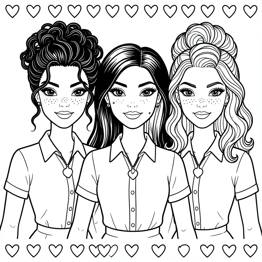 Barbie com roupa moderna e acessórios, desenho com linhas simples.
