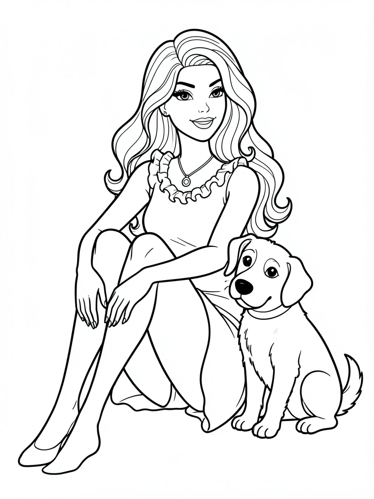 Desenho da Barbie com contornos largos, ideal para colorir.