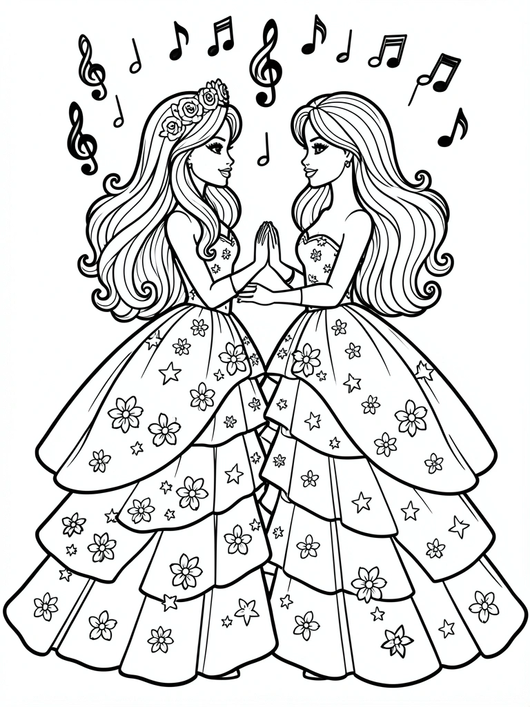 Desenho da Barbie como sereia, com cauda e conchas no cabelo, em preto e branco.