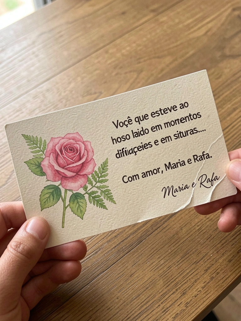 Smartphone com tela ligada exibindo convite digital de casamento com foto de casal e texto.