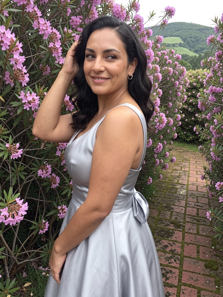 Detalhe das costas de vestido branco com laço de cetim, modelo em estúdio.