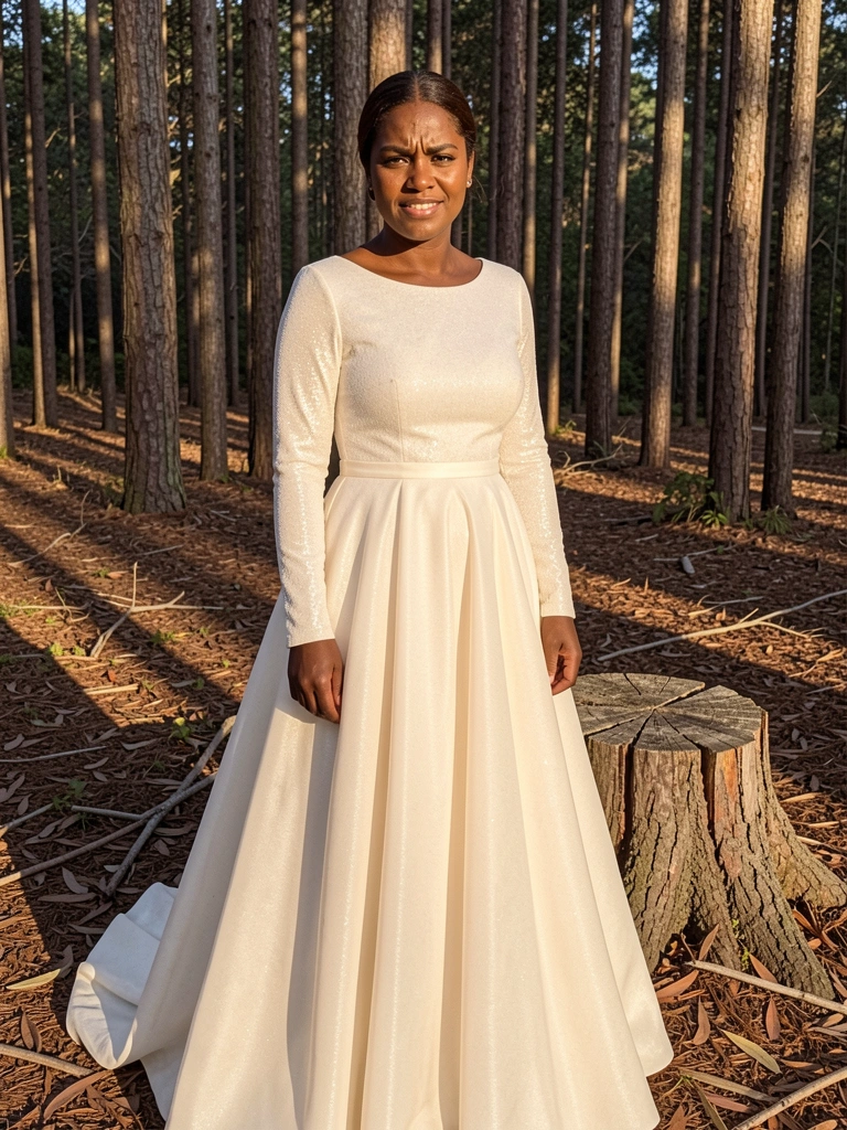 Costas de vestido branco com laço de cetim em modelo em estúdio.