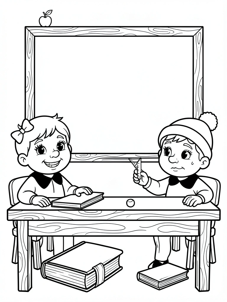 Letras decoradas com tema escolar formando frases de boas-vindas, prontas para colorir.