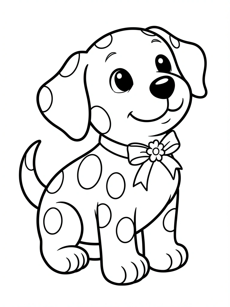 Cachorro cartoon com orelhas caídas e patas arredondadas, linhas grossas pretas, sem fundo.