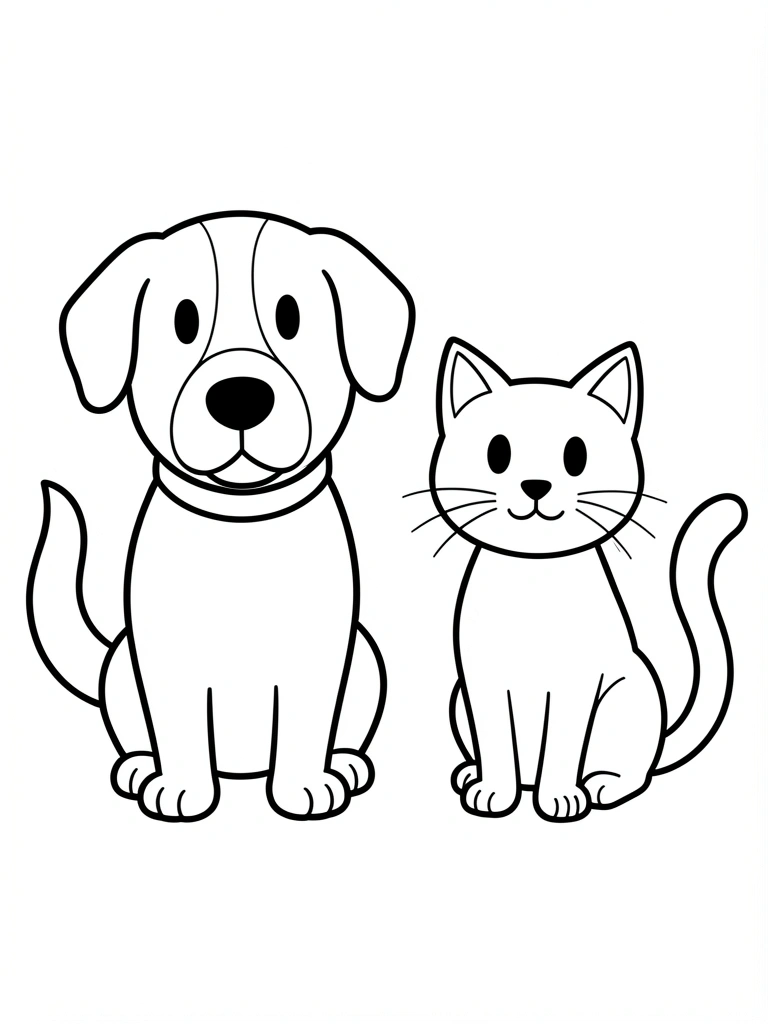 Cachorro e gato cartoon lado a lado, olhando para frente, fundo transparente.